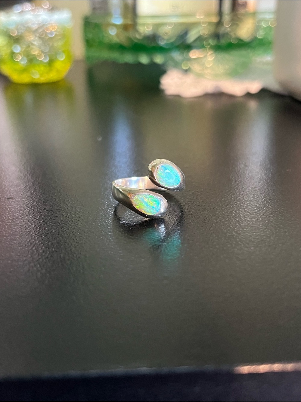 Sterling Silver Opal Teardrop Wrap Ring - Blue-Green Opal
